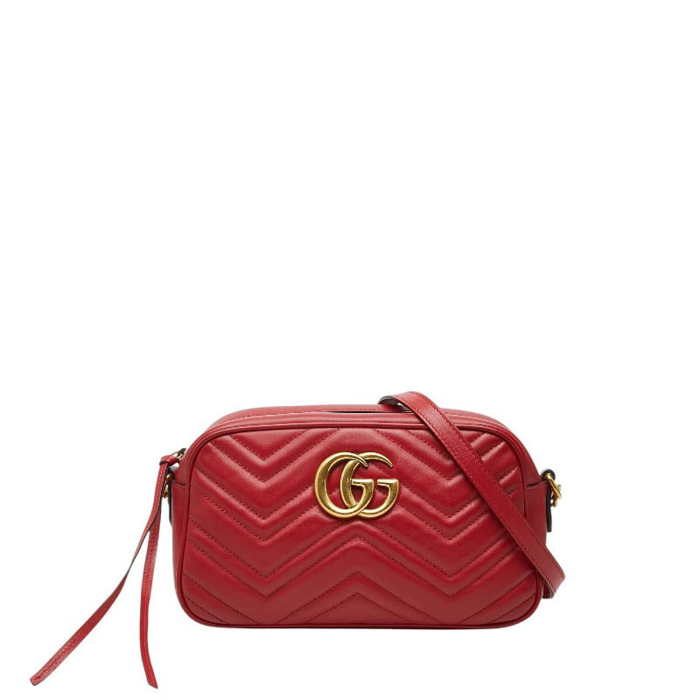 Gucci GG Marmont Quilted Chain Shoulder Bag Red Leather